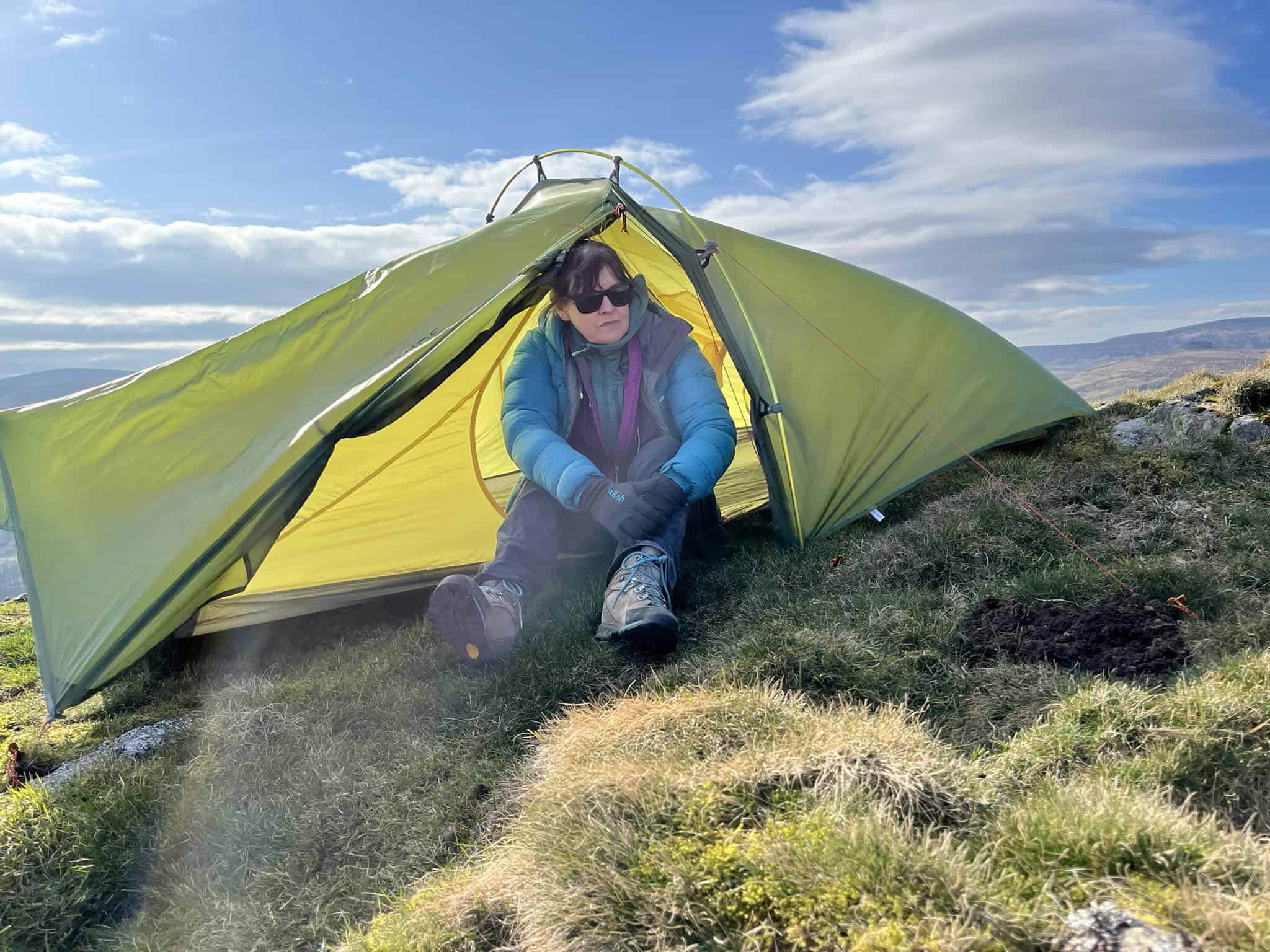 Low impact mountain camping in a remote UK landscape