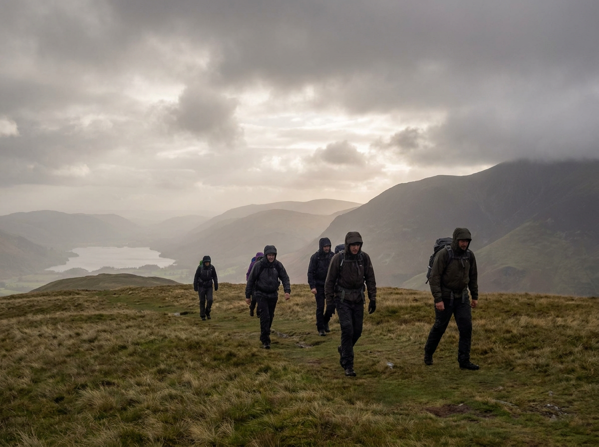 Guided group walking across Skiddaw and Blencathra journey terrain