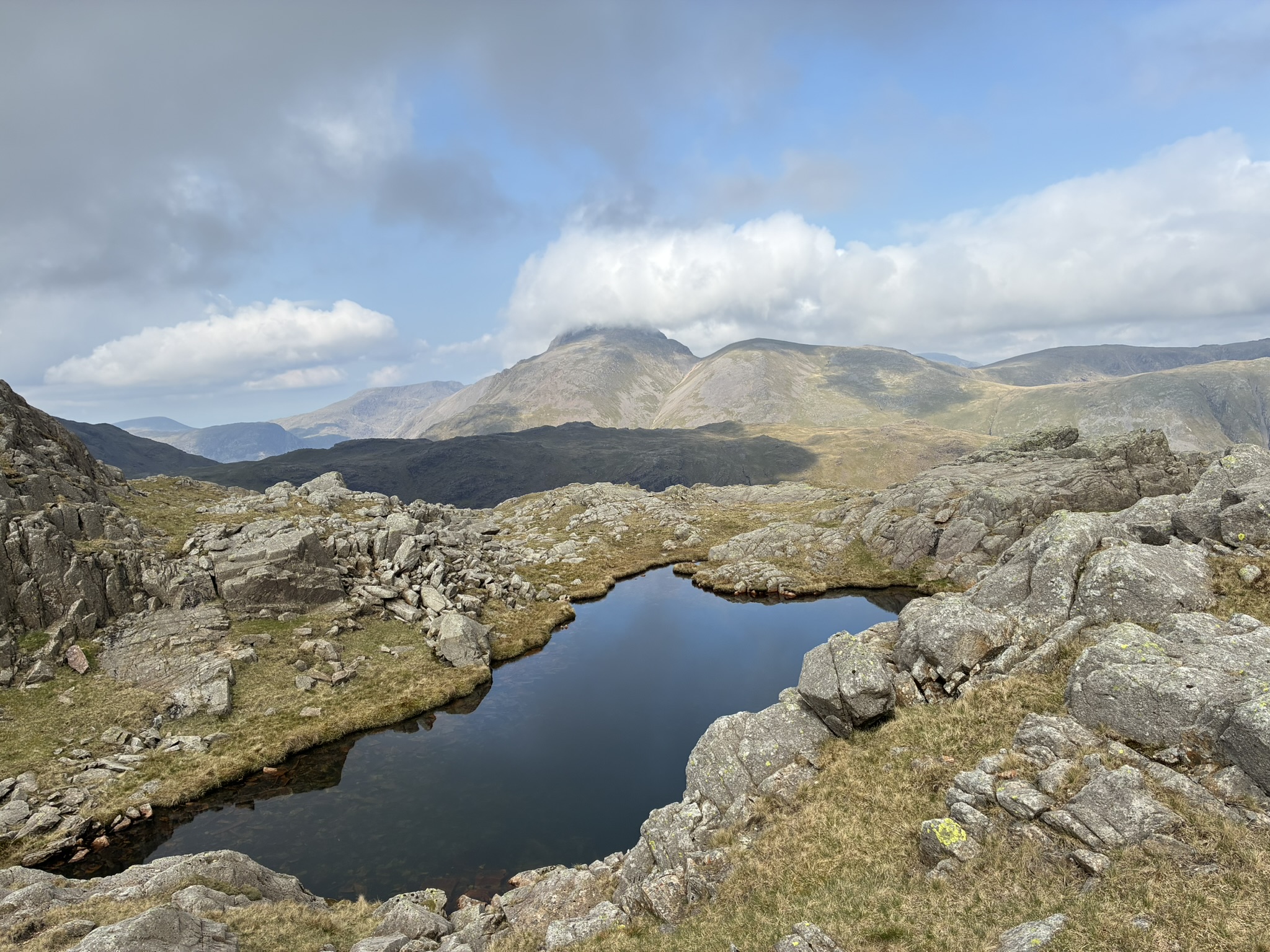 Remote tarn and rugged mountain scenery in the Lake District