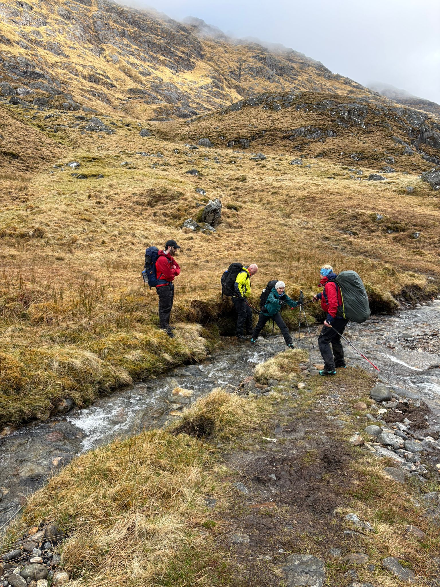 Stream crossing during Isle of Rum expedition